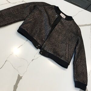 HYPR women Black Sparkle Bomber Jacket size medium retro puffer